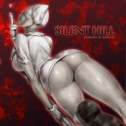 ass_focus big_ass blowing_kiss bubble_butt bubble_head_nurse darkmaya dat_ass eyeless female female_only gloves grey_body grey_skin looking_back minidress monster_girl no_eyes no_panties nurse nurse_(silent_hill) nurse_cap nurse_uniform pale-skinned_female pale_skin short_dress silent_hill silent_hill_2 solo thick_thighs veins white_gloves