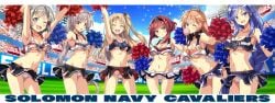 6+girls 8:3 ahoge alternative_costume armpits arms_up azur_lane bangs bare_shoulders biloxi_(azur_lane) birmingham_(azur_lane) black_skirt blonde_hair blue_eyes blue_hair blue_hairband blue_shirt blush braid breasts bubble_blowing character_name cheering cheerleader chewing_gum clavicle cleavage cleveland_(azur_lane) closed_eyes cloud columbia_(azur_lane) cowboy_shot crop_top crop_top_overhang day denver_(azur_lane) english english_text eyebrows_visible_through_hair eyes_visible_through_hair female hair_between_eyes hair_ears hairband headphones headphones_around_neck holding holding_pom_poms long_braid long_hair looking_at_viewer macaroni_hourensou medium_breasts midriff miniskirt montpelier_(azur_lane) multiple_girls navel no_bra one_arm_up one_eye_closed one_side_up open_mouth outdoors panchira pantsu pleated_skirt pom_poms purple_shirt purple_skirt red_eyes red_hair shirt short_hair short_hair_with_long_locks short_twintails side-tie_panties sidelocks silver_hair single_braid skirt sky sleeveless sleeveless_shirt small_breasts smile sportswear stadium standing sweat take_your_pick teeth text text_on_clothes tied_hair tongue twintails underboob underwear uniform very_long_hair white_panties white_shirt white_skirt white_underwear