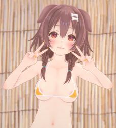 3d bikini bush bushy_pubes cute cute_expression female female_only hololive hololive_gamers hololive_japan inugami_korone mini_bikini minibikini virtual_youtuber yellow_nail_polish yellow_nails