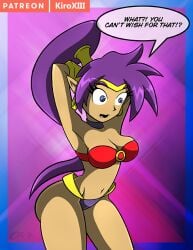 1girls ass_expansion comic confused dark-skinned_female dialogue female_only genie kiroxiii looking_at_viewer medium_breasts pantless pointy_ears purple_hair shantae shantae_(character) smooth_skin suprised_look talking_to_viewer thick_thighs thigh_expansion wish