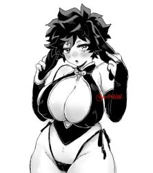 1girls big_breasts black_and_white breasts bunny_ears busty cleavage curvy female female_deku hourglass_figure izuku_midoriya large_breasts mrtm0102 my_hero_academia nipple_bulge revealing_clothes rule_63 short_hair side_tie_panties solo solo_focus thick thong voluptuous wide_hips