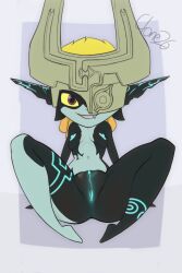 absurd_res arm_support armor blue_body blue_nipples blue_pussy blue_skin clone26 cute_fangs female genitals glowing_genitalia glowing_pussy hair headgear helmet hi_res humanoid humanoid_pointy_ears imp imp_midna legs_up looking_at_viewer midna navel nintendo nipples orange_hair presenting presenting_pussy pussy simple_background sitting smile solo spread_legs spreading the_legend_of_zelda twili twilight_princess video_games