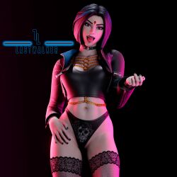 1girls 3d 3d_(artwork) artist_name athletic bondage choker clothed dc dc_comics facing_viewer female female_only fit fit_female forehead_jewel fortnite human jacket jacket_open lastwalkernsfw light_skin looking_at_viewer middle_finger panties piercing pussy_peek rachel_roth raven_(dc) raven_(fortnite)_(dc) shirt solo superheroine teen_titans thighhighs tongue tongue_out