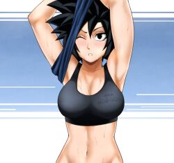 abs aka_nobodyy breasts color dragon_ball original_character post_workout stomach sweaty zukki_(aka_nobodyy)