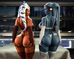 2girls 3d aayla_secura aged_up ahsoka_tano alien alien_girl ass big_ass big_breasts blue_skin bra celebrity curvaceous curvy dat_ass drinkerofskies elbow_gloves fat_ass female female_only female_protagonist hands_on_own_ass heroine holding_own_ass humanoid indoors interspecies jedi lace large_ass large_breasts lekku lekku_(anatomy) lingerie looking_back montrals older orange_skin presenting_hindquarters rear_view red_panties rosario_dawson skindentation standing star_wars star_wars_rebels stockings thick_ass thick_thighs thighhighs thong togruta tribal_markings twi'lek voluptuous white_panties