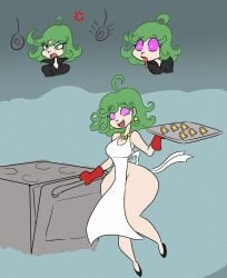 1girls angry apron arrogant before_and_after breasts clothes_removed cookie da-fuze female_only femsub green_eyes green_hair housewife hypnosis lordebonfuze massive_thighs naked_apron narrow_shoulders one-punch_man oven oven_mitts spiral_eyes stepfordization tatsumaki thick_thighs thin_waist undressing wide_hips