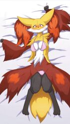 animated anthro bed bedroom_eyes blinking blush bra breasts breathing canid canine canis clothing delphox female fox furniture inviting looking_at_viewer lying lying_on_bed mammal narrowed_eyes ne_i_ro nintendo on_back on_bed pokémon_(species) pokemon seductive smile solo underwear video_games