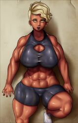 2022 2d abs animated big_breasts black_lipstick blonde_hair dark_skin fit_female giratorio huge_breasts large_ass looking_at_viewer loop massive_breasts muscular_female no_sound original_character piercing short_playtime shorts solo_female solo_focus thick_thighs video wide_hips