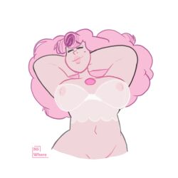 1girls alien alien_girl big_breasts breasts busty female female_only gem_(species) long_hair neversaywhere nipples pink_hair pink_lips pink_nipples pink_skin rose_quartz_(steven_universe) solo solo_female steven_universe translucent_clothing transparent_clothing white_background