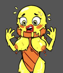 big_breasts blush boobjob breasts breasts breasts_out cartoon_network embarrassed ice_cream large_breasts red_lipstick sarah_g_lato shocked sweat the_amazing_world_of_gumball yellow_body yellow_eyes