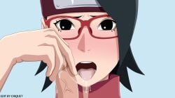 black_eyes black_hair boruto:_naruto_next_generations criquet cum cum_in_mouth edit faceless_male glasses grabbing_penis naruto naruto_(series) open_mouth sarada_uchiha short_hair teenager tongue white_skin