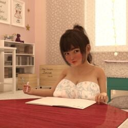 1girls 3d big_breasts breasts chiba_shouten clothed daz_studio female shortstack student studying
