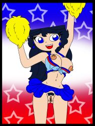 big_breasts black_hair blue_eyes breasts_outside cheerleader cheerleader_uniform ferozyraptor isabella_garcia-shapiro nipples phineas_and_ferb pussy skimpy skirt skirt_lift