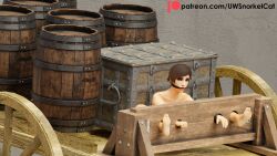 3d barefoot bondage brown_hair feet female femsub gag gagged looking_at_viewer medieval miriilandra_chaeihre nude nude_female petite pillory short_hair sitting slave slavegirl soles stocks uwsnorkelcat