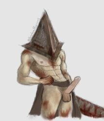 1boy abs balls bloody boneheadracoon cock erect_penis erection hairy male_only muscular muscular_male penis pyramid_head silent_hill silent_hill_(film) silent_hill_homecoming solo solo_male