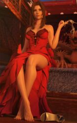 3d aerith_gainsborough appy-sama barefoot dress female final_fantasy final_fantasy_vii final_fantasy_vii_remake foot_fetish looking_at_viewer square_enix teasing_viewer