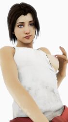 3d autodesk_maya blue_eyes breasts breasts_exposed breasts_out brown_hair female left_4_dead looking_at_viewer nipple_play nipple_slip nipples one_breast_out simple_background tank_top zoey_(left_4_dead)