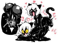 1boy animal_ears black_cat black_slime cat_boy cat_ears cat_girl cat_tail catboy colored_sclera crap-man cum cum_in_pussy fangs feline female heart monster_boy monster_girl nenekoko_(rariatto) non-web_source original original_character original_characters rariatto_(ganguri) same_species slime_boy slime_girl slit_pupils tail vaginal_penetration white_hair yellow_sclera