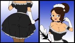 ass big_breasts blue_eyes brown_hair busty ferozyraptor maid nipples_visible_through_clothing phineas_and_ferb see-through see-through_clothing vanessa_doofenshmirtz