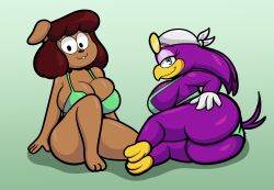 2022 4k :3 absurd_res anthro ass avian beak bedroom_eyes big_breasts big_butt bikini bird blue_eyes breast_squish breasts brown_body brown_fur brown_hair bubble_butt canid canine canis carla_(ok_k.o.!_lbh) carla_(ok_k.o.!_let's_be_heroes) cartoon_network cleavage cleavage_overflow clothed clothing curvy_figure digital_media_(artwork) domestic_dog dot_eyes duo eyelashes eyeshadow feathers feet female fingers fur gloves hair handwear hi_res hirundinid looking_at_viewer looking_back lying makeup mammal narrowed_eyes ok_k.o.!_let's_be_heroes on_side oscine passerine purple_body purple_feathers purple_hair seductive sega short_hair side_boob simple_background sitting smile someth1ngoranother sonic_(series) sonic_riders sonic_the_hedgehog_(series) squish swallow_(bird) swimsuit swimwear teeth thick_thighs toes voluptuous wave_the_swallow wide_hips