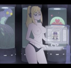 animated black_panties color colored detailed_background gif hip_sway kyde mario_(series) metroid metroid_(creature) panties panties_only samus_aran thick_thighs tomboy topless underwear waluigi wide_hips zebesian