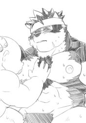 abs amekomi_lover anthro blush bodily_fluids canid canine canis duo hi_res horkeukamui human lifewonders male male/male male_only mammal muscular muscular_anthro muscular_male nipple_fetish nipple_play nipple_suck nipples pecs sucking sweat tokyo_afterschool_summoners video_games wolf