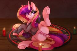 absurd_res alicorn anus candle equid equine female feral friendship_is_magic genitals hasbro hi_res horn lit_candle magic magic_circle mammal my_little_pony pearlyiridescence princess_cadance_(mlp) pussy spread_legs spreading wings