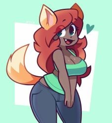 anthro belt cleavage female female_only heart inkplasm jeans redhead shirt smile smiling solo terraria welwraith zoologist_(terraria)