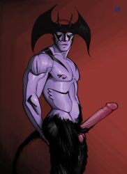 abs akira_fudou armpits ass balls bara belly big_penis black_fur breasts claws color demon devilman erect_nipples erection fangs fur gay hairy japanese looking_at_viewer looking_down male male_nipples male_only muscles muscular muscular_male nipples nude obliques penis pubic_hair standing tail