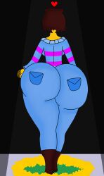 1girls 2d big_breasts brown_hair bustybeth69 female female_only frisk huge_ass human human_female human_only jeans looking_away solo thick_thighs toby_fox undertale undertale_(series) walking