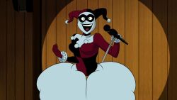 bottom_heavy dc female harley_quinn huge_thighs hyper hyper_thighs screencap screenshot screenshot_edit simple_background sinkcandycentral thick_thighs thighs thunder_thighs