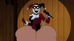 1girls batman:_the_animated_series batman_(series) bottom_heavy dc dc_comics dcau female female_only harley_quinn harley_quinn_(classic) huge_thighs hyper hyper_thighs screencap screenshot screenshot_edit simple_background sinkcandycentral solo thick_thighs thighs thunder_thighs