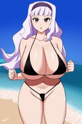 1girls animated animated_gif artist_signature beach big_breasts bikini bouncing_breasts breasts cigusa eye_contact female female_focus female_only gif hairband idolmaster long_hair looking_at_viewer pink_eyes running shijou_takane solo standing the_idolm@ster thick_thighs thighs voluptuous wide_hips