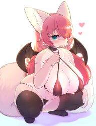 absurd_res anthro big_breasts bikini breasts canid canine clothed clothing conditional_dnp crunchobar demon digital_media_(artwork) female fox hair hi_res legwear mammal simple_background solo swimwear thick_thighs thigh_highs wings