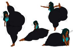 1girls ass big_ass bottom_heavy butt clothing dark-skinned_female dark_green_hair dark_skin fat_ass female female_only giant_ass gigantic_ass gokusenpai green_eyes hair holding_feet huge_ass hyper hyper_ass jasmine_(gokusenpai) large_ass leg_up massive_ass pants raised_leg simple_background solo spread_legs standing_on_one_leg sweat thick_ass thick_thighs white_background wide_hips yoga yoga_pants