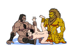 anthro black_hair brown_fur brown_hair cum_in_ass cum_in_mouth darius_(fullmetal_alchemist) dark-skinned_male erect_nipples erection facial_hair felid forced_yaoi fuck_and_suck fullmetal_alchemist gay gay_domination heinkel holding_arm holding_leg human interspecies large_testicles leg_lift legs_held_open lion male male_only multiple_males multiple_penises nude penis_size_difference rape sideburns size_difference spitroast suck_and_fuck tagme tawny_fur veiny_muscles yaoi yoki