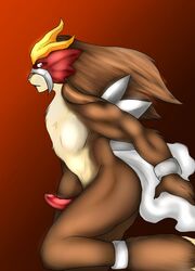 anthro color entei fortuna fur furry kneeling male male_only nintendo nude penis pokemon side_view solo tagme