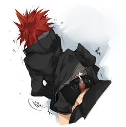 axel_(kingdom_hearts) censored color cum disney erection from_behind gay kingdom_hearts male male_only mosaic_censoring open_clothes partially_clothed penis red_hair short_hair square_enix standing yaoi