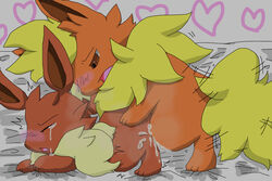 ambiguous_gender brown_fur color eevee eeveelution flareon fur furry interspecies male male_flareon nintendo nudity orange_fur pokemon pokemon_(species) side_view unknown_gender yellow_fur