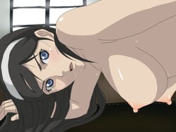 black_hair blue_eyes blush breasts drooling hairband kumashiro_maya long_hair nipples occult_academy saliva seikimatsu_occult_gakuin sweat tear toku_(tokuhp)