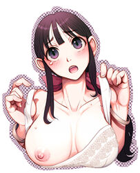 black_hair blush bra breasts chichi dragon_ball dragon_ball_z female female_only harumaki human lingerie lowres mousepad oppai_mouse_pad pointy_chin solo straight_hair underwear