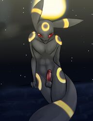 anthro color eeveelution fortuna front_view fur furry male male_only night nintendo nude outdoors penis pokemon pokemon_(species) red_eyes solo tagme umbreon