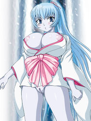 1girls aoi_(gegege_no_kitarou) blue_hair blue_skin breasts female gegege_no_kitarou genka_ichien humanoid large_breasts yokai yuki_onna