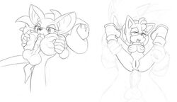 amy_rose anal anthro breasts fellatio female fur hedgehog male monochrome nipples oral paizuri penis pussy r-fenrir rouge_the_bat sonic_(series) straight