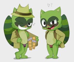 4_fingers anthro blush bulge clothing condom duo fingers front_view happy_tree_friends heart hi_res lifty_(htf) male male/male mammal nicholas_(artist) presenting procyonid raccoon sexual_barrier_device shifty_(htf) simple_background standing tight_clothing underwear wrapped_condom