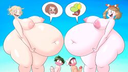 2girls 2girls1boy after_vore bbw belly big_ass big_belly big_breasts blonde_hair blush brendan_(pokemon) brendan_(pokemon_oras) brown_hair cap chubby cleavage crossover dick erection fangs fat female green_eyes green_hair happy hat hi_res himiko_toga holding_belly hooligan_freak implied_vore inside_view izuku_midoriya male may_(pokemon) may_(pokemon_oras) my_hero_academia naked nipples ochako_uraraka overweight overweight_female pokemon pokemon_oras post_vore stomach_bulge thick_thighs treecko vore weight_gain yellow_eyes