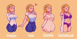 1girls artist_request big_breasts blonde_hair blue_eyes blush bra breasts breath_of_the_wild busty cleavage clothing curtain_call_challenge female female_focus female_only heart humanoid hylian large_breasts lips long_hair looking_at_viewer meme navel nintendo one_eye_closed open_clothes pale_skin panties pants pointy_ears princess_zelda purple_bra purple_panties seductive_smile see-through sleeveless smile solo source_request teasing the_legend_of_zelda toned tongue tongue_out underwear undressing voluptuous zelda_(breath_of_the_wild)