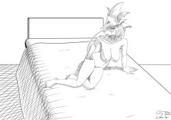 2021 5_fingers 5_toes anthro areola arm_support bed black_and_white breasts burmecian clothing digital_media_(artwork) feet female final_fantasy final_fantasy_ix fingers freya_crescent fur furniture hair hat hat_only headgear headgear_only headwear headwear_only humanoid_feet humanoid_hands looking_at_viewer mammal monochrome mostly_nude nipples nude on_bed reclining rodent sabrotiger sitting sitting_on_bed solo square_enix toes video_games