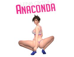 1girls 3d 3d_(artwork) anaconda_(song) anaconda_pose ass blender brown_hair dat_ass female female_only full_body lena_oxton light-skinned_female memphoo overwatch pinup short_hair simple_background solo squatting thin_legs thong tracer white_background yellow_eyes