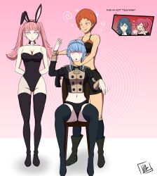 absurdres angry anna_(fire_emblem) anna_(fire_emblem:_three_houses) black_panties blue_hair bra breasts bunny_ears bunny_girl bunnysuit byleth_(fire_emblem) byleth_(fire_emblem)_(female) catalepsy cleavage dazed english_text female_only femdom femsub fire_emblem fire_emblem:_three_houses garreg_mach_monastery_uniform glowing glowing_eyes hair_bun happy_trance hilda_valentine_goneril large_breasts leonie_pinelli long_hair marianne_von_edmund midriff mind_control multiple_girls multiple_subs navel nintendo open_mouth orange_hair panties pink_hair short_hair shorts skirt_removed smile text thighhighs twintails underwear violetaz